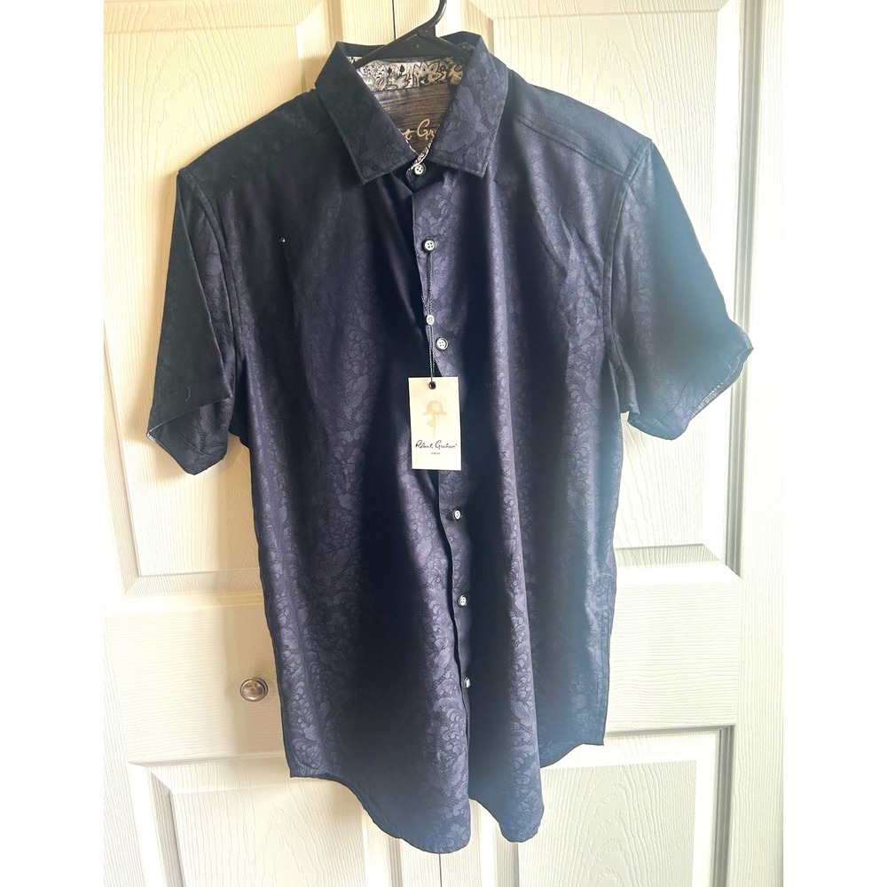 Robert Graham Men's S Short Sleeve Button-Up Point Collar Cotton Paisley Black